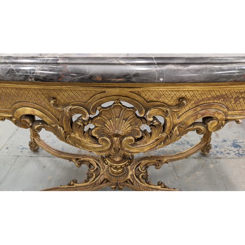 248 - CENTRE TABLE, late 19th century French giltwood  with shaped marble top, 75cm H x 124cm W x 74cm D.