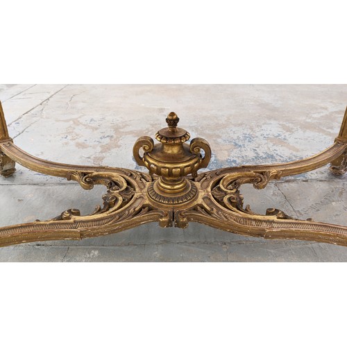 248 - CENTRE TABLE, late 19th century French giltwood  with shaped marble top, 75cm H x 124cm W x 74cm D.