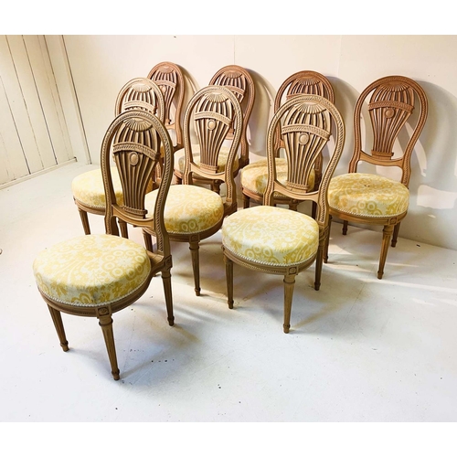 240 - DINING CHAIRS, a set of eight, Louis XVI style balloon backed in beechwood with upholstered seats, 9... 