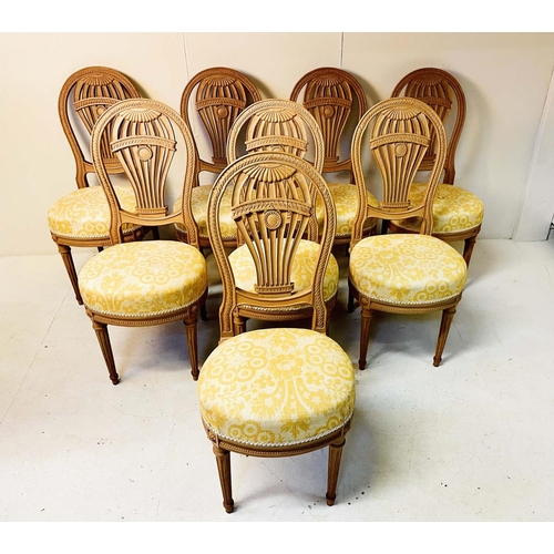 240 - DINING CHAIRS, a set of eight, Louis XVI style balloon backed in beechwood with upholstered seats, 9... 