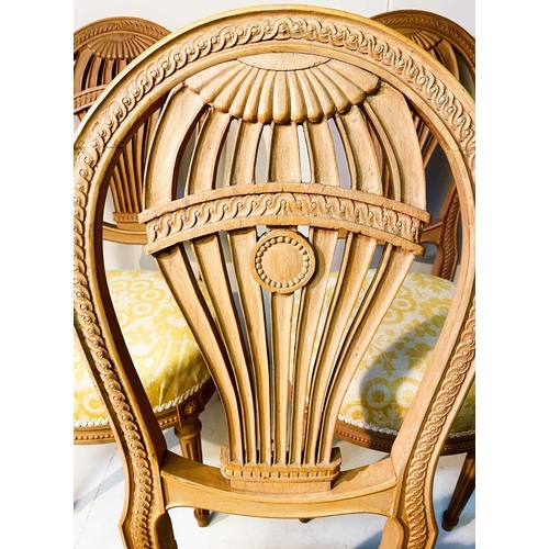 240 - DINING CHAIRS, a set of eight, Louis XVI style balloon backed in beechwood with upholstered seats, 9... 