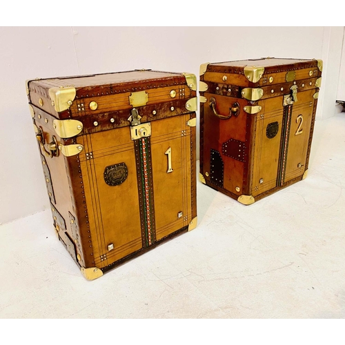 241 - STEAMER TRUNKS, a pair, vintage style leather with gilt metal mounts and studded detail, 51cm H x 41... 