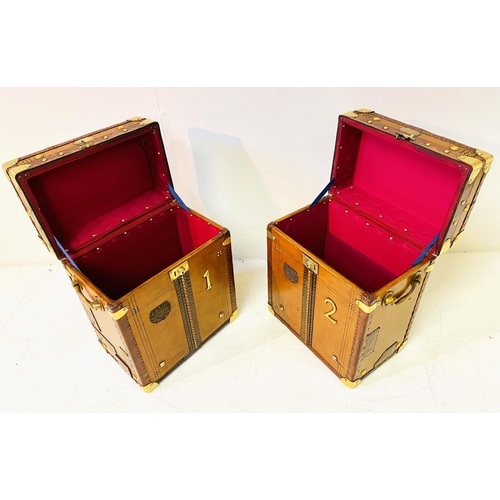 241 - STEAMER TRUNKS, a pair, vintage style leather with gilt metal mounts and studded detail, 51cm H x 41... 