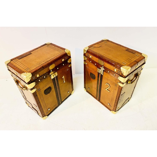 241 - STEAMER TRUNKS, a pair, vintage style leather with gilt metal mounts and studded detail, 51cm H x 41... 