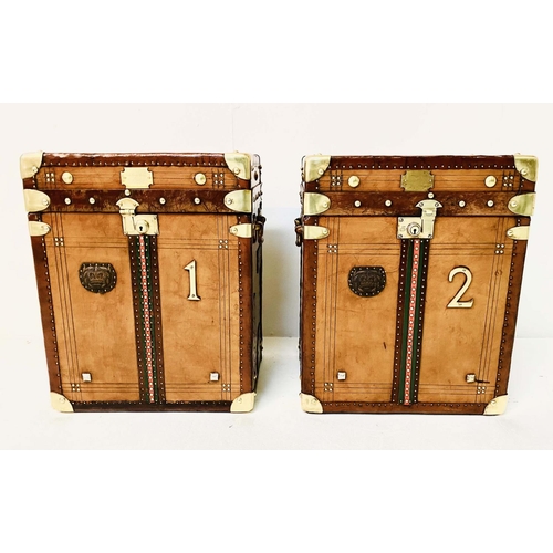 241 - STEAMER TRUNKS, a pair, vintage style leather with gilt metal mounts and studded detail, 51cm H x 41... 