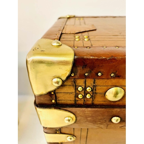 241 - STEAMER TRUNKS, a pair, vintage style leather with gilt metal mounts and studded detail, 51cm H x 41... 