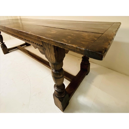 244 - REFECTORY TABLE, 17th century style oak, planked top on stretchered supports 230cm L x 76cm H x 82cm... 