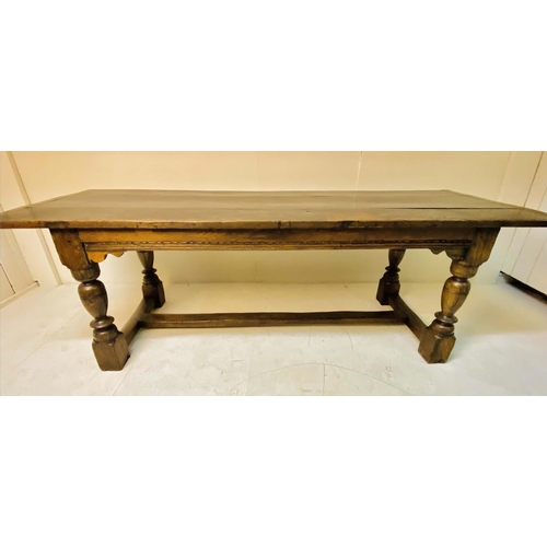 244 - REFECTORY TABLE, 17th century style oak, planked top on stretchered supports 230cm L x 76cm H x 82cm... 