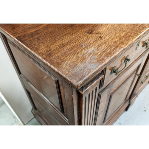 231 - DRESSER, Georgian design oak the plate rack over six drawers and two cupboard doors with square colu... 