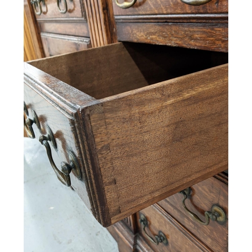 231 - DRESSER, Georgian design oak the plate rack over six drawers and two cupboard doors with square colu... 