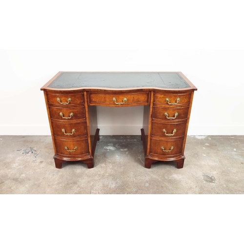 233 - KNEEHOLE DESK, Georgian style, burr walnut with black leather top above nine bowed drawers, 75cm H x... 