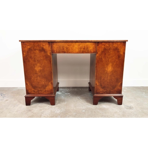 233 - KNEEHOLE DESK, Georgian style, burr walnut with black leather top above nine bowed drawers, 75cm H x... 