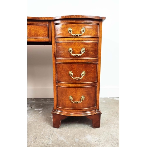 233 - KNEEHOLE DESK, Georgian style, burr walnut with black leather top above nine bowed drawers, 75cm H x... 