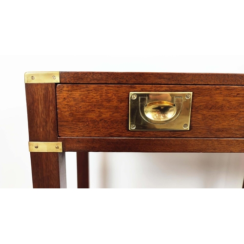 234 - CAMPAIGN STYLE SIDE TABLE, mahogany and brass bound with two drawers, 69cm H x 137cm W x 40cm D.