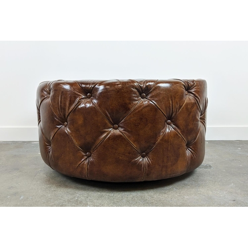 236 - REVOLVING STOOL, circular buttoned brown leather, 50cm H x 100cm D.