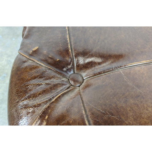 236 - REVOLVING STOOL, circular buttoned brown leather, 50cm H x 100cm D.