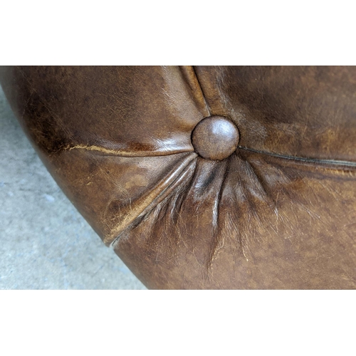 236 - REVOLVING STOOL, circular buttoned brown leather, 50cm H x 100cm D.