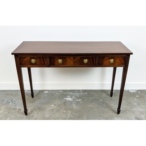 237 - HALL TABLE, Georgian style mahogany, with crossbanded top above three drawers, 82cm H x 122cm W x 46... 