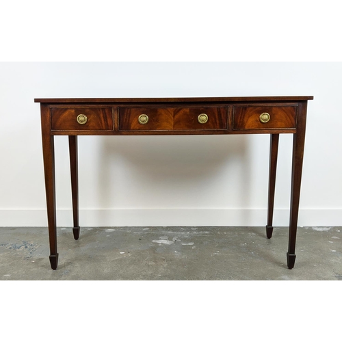 237 - HALL TABLE, Georgian style mahogany, with crossbanded top above three drawers, 82cm H x 122cm W x 46... 