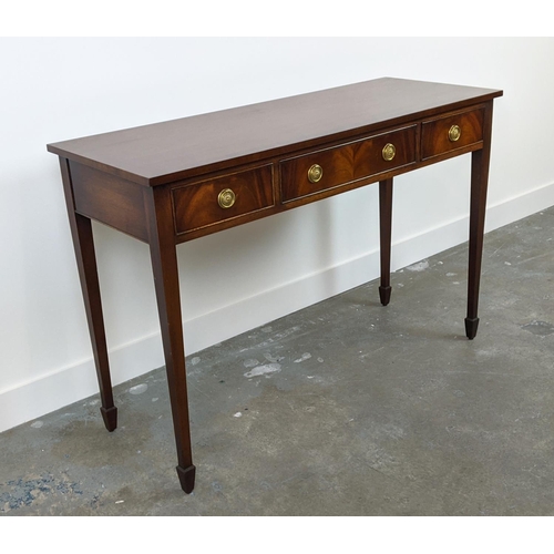 237 - HALL TABLE, Georgian style mahogany, with crossbanded top above three drawers, 82cm H x 122cm W x 46... 