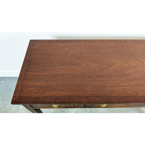 237 - HALL TABLE, Georgian style mahogany, with crossbanded top above three drawers, 82cm H x 122cm W x 46... 