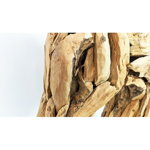 380 - DRIFTWOOD HORSE HEAD SCULPTURE, ON STAND, 88cm H x 55cm W.