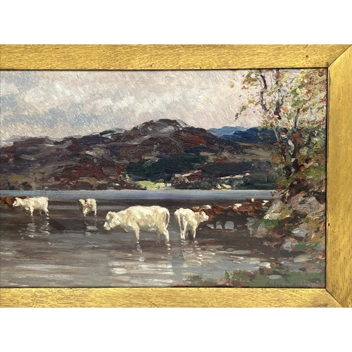 71 - ANDREW DOUGLAS (British 1871-1935) 'Cattle Wandering at a Highland Loch', oil on canvas, 33cm x 53cm... 