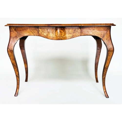 254 - CENTRE TABLE, Victorian burr walnut with satinwood crossbanding and foliate marquetry on cabriole su... 