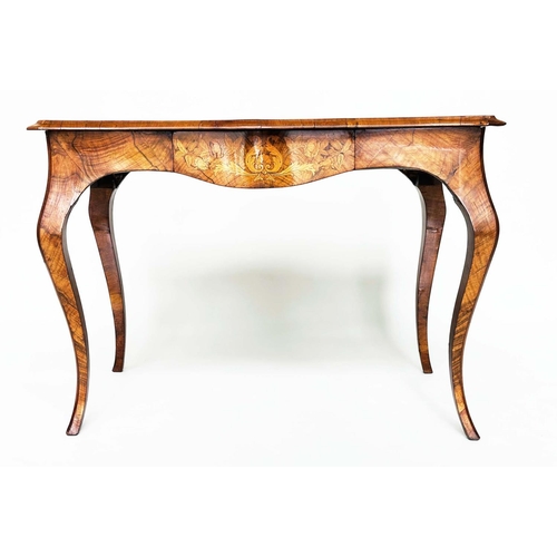 254 - CENTRE TABLE, Victorian burr walnut with satinwood crossbanding and foliate marquetry on cabriole su... 