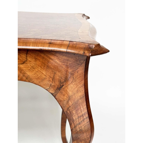 254 - CENTRE TABLE, Victorian burr walnut with satinwood crossbanding and foliate marquetry on cabriole su... 