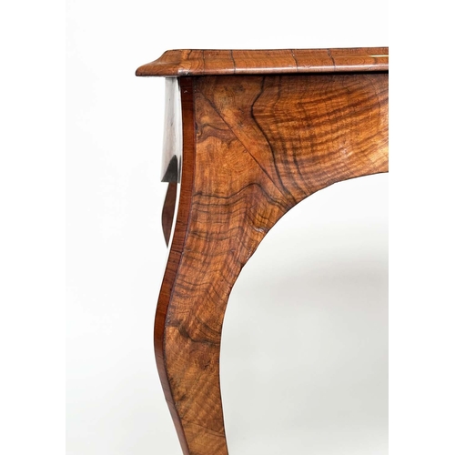 254 - CENTRE TABLE, Victorian burr walnut with satinwood crossbanding and foliate marquetry on cabriole su... 