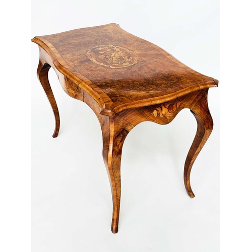 254 - CENTRE TABLE, Victorian burr walnut with satinwood crossbanding and foliate marquetry on cabriole su... 