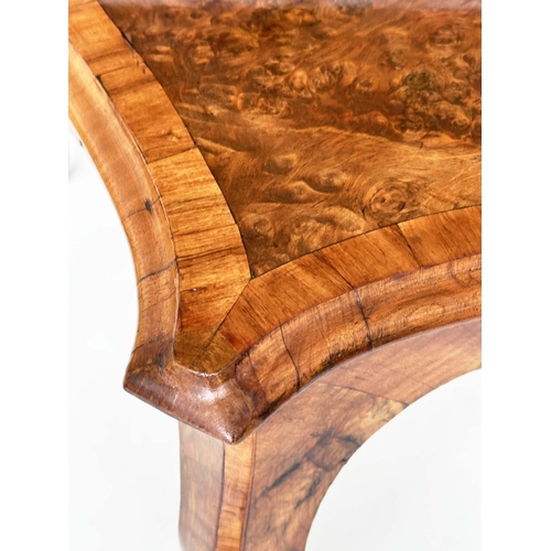 254 - CENTRE TABLE, Victorian burr walnut with satinwood crossbanding and foliate marquetry on cabriole su... 