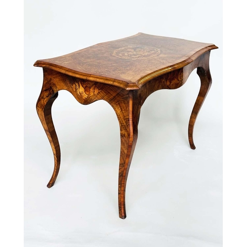 254 - CENTRE TABLE, Victorian burr walnut with satinwood crossbanding and foliate marquetry on cabriole su... 