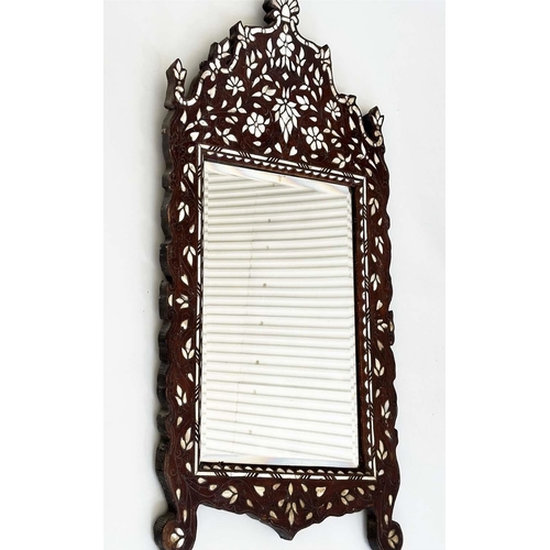 264 - WALL MIRROR, early 20th century Syrian bone, silvered metal and mother of pearl inlay of crested rec... 