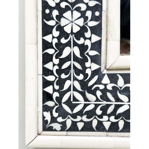 269 - WALL MIRROR, rectangular Moorish style bone and bone mosaic inlaid black, 61cm H x 46cm W.