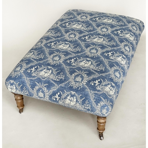 271 - HEARTH STOOL, rectangular Pierre Frey toile de jouy upholstered with limed oak tapering supports, 12... 