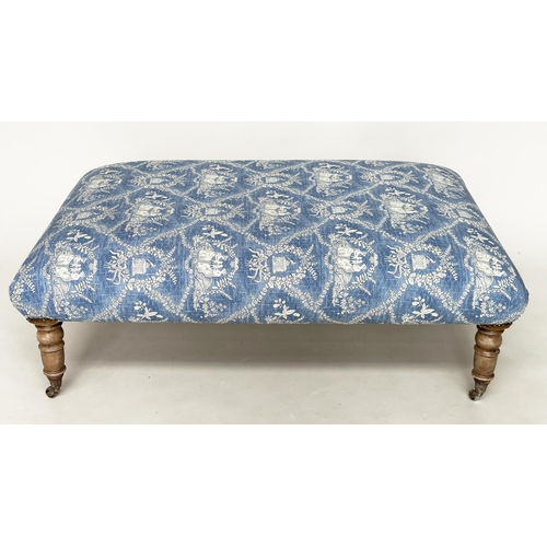 271 - HEARTH STOOL, rectangular Pierre Frey toile de jouy upholstered with limed oak tapering supports, 12... 