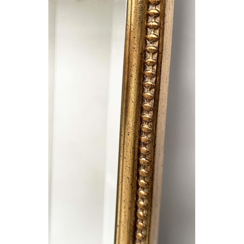 274 - WALL MIRROR, tall Georgian style bevelled with giltwood rectangular beaded and marginal plates, 194c... 