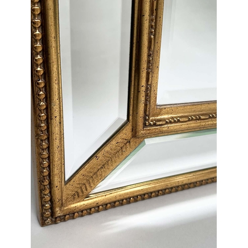 274 - WALL MIRROR, tall Georgian style bevelled with giltwood rectangular beaded and marginal plates, 194c... 