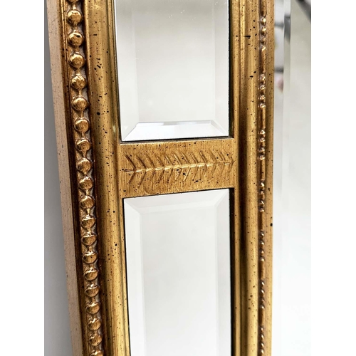 274 - WALL MIRROR, tall Georgian style bevelled with giltwood rectangular beaded and marginal plates, 194c... 