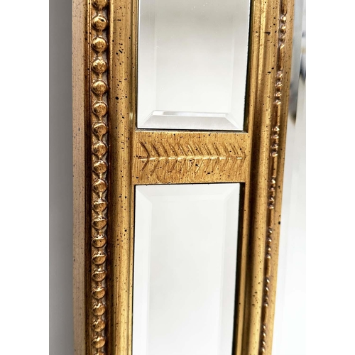 274 - WALL MIRROR, tall Georgian style bevelled with giltwood rectangular beaded and marginal plates, 194c... 