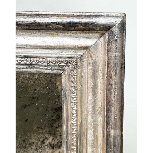 276 - WALL MIRROR, 19th century Italian silvered wood with rectangular beaded frame and distressed mirror ... 