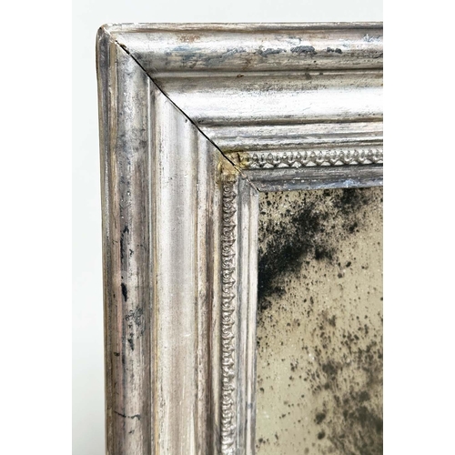 276 - WALL MIRROR, 19th century Italian silvered wood with rectangular beaded frame and distressed mirror ... 