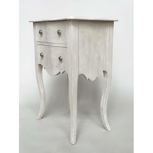 277 - BEDSIDE CHESTS, a pair, French traditionally grey painted each with two drawers and cabriole support... 