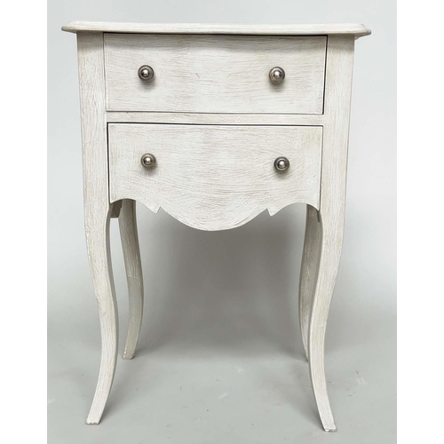 277 - BEDSIDE CHESTS, a pair, French traditionally grey painted each with two drawers and cabriole support... 