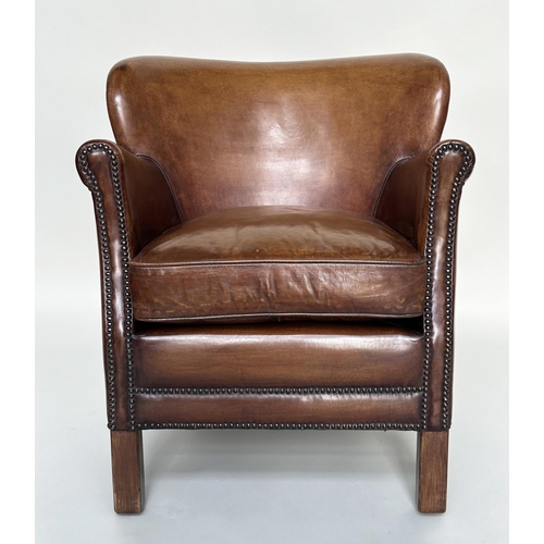 280 - LITTLE PROFESSOR ARMCHAIR, in the manner of Timothy Oulton soft natural mid brown leather upholstery... 