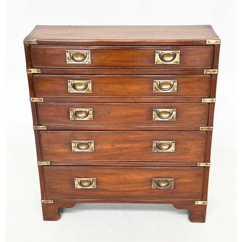 281 - CAMPAIGN STYLE HALL CHEST, mahogany and brass bound with five long drawers and carrying handles, 71c... 