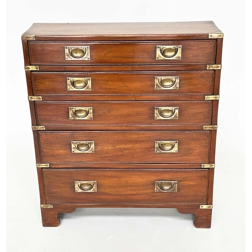 281 - CAMPAIGN STYLE HALL CHEST, mahogany and brass bound with five long drawers and carrying handles, 71c... 