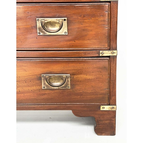 281 - CAMPAIGN STYLE HALL CHEST, mahogany and brass bound with five long drawers and carrying handles, 71c... 